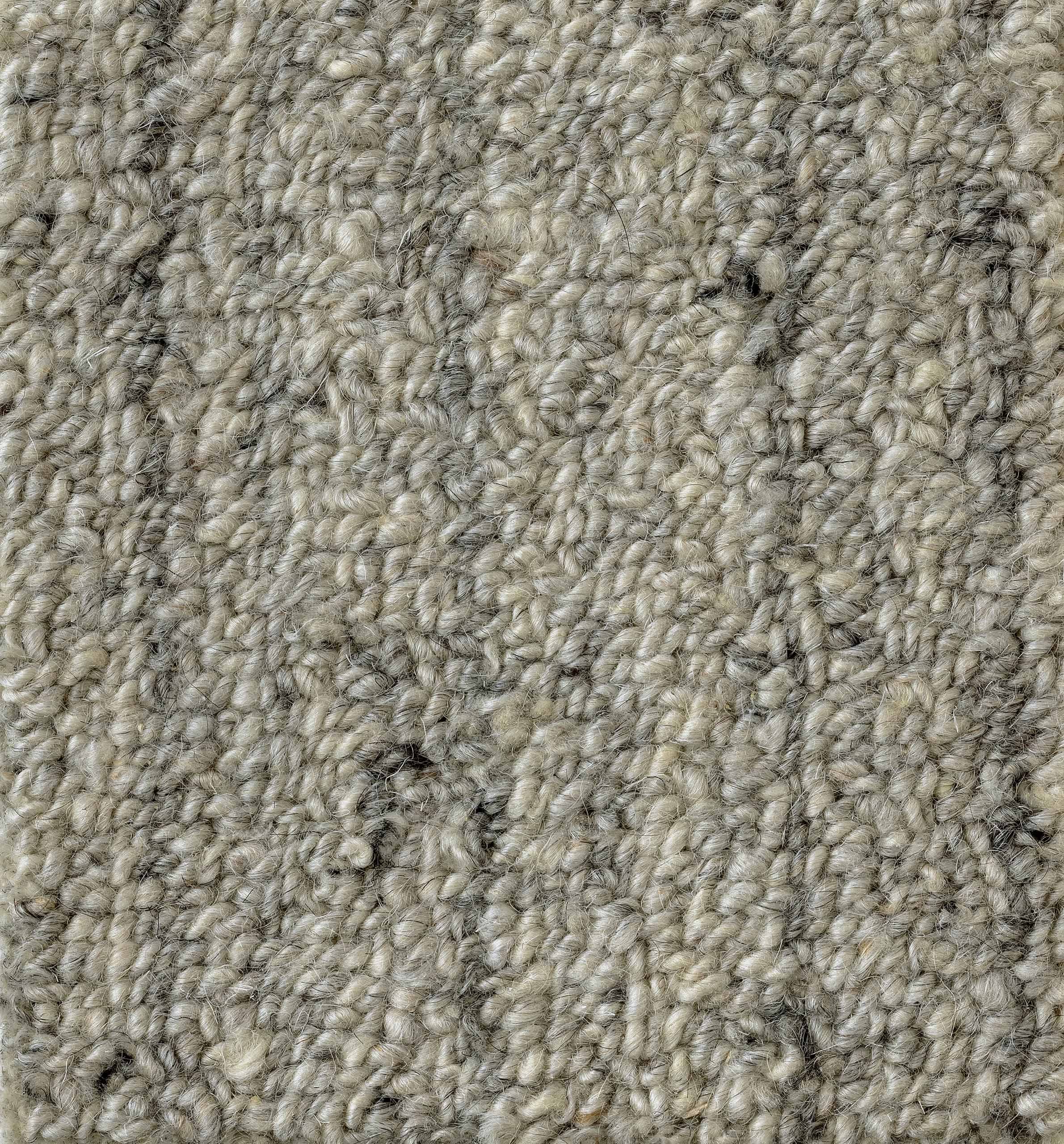 Soft beige textured carpet with loop pile nylon fibers for durable floor covering.