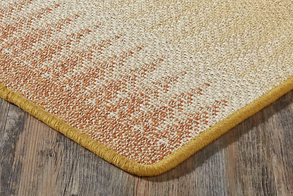 Luxurious beige and burnt orange area rug with a decorative border, perfect for enhancing home interior design.