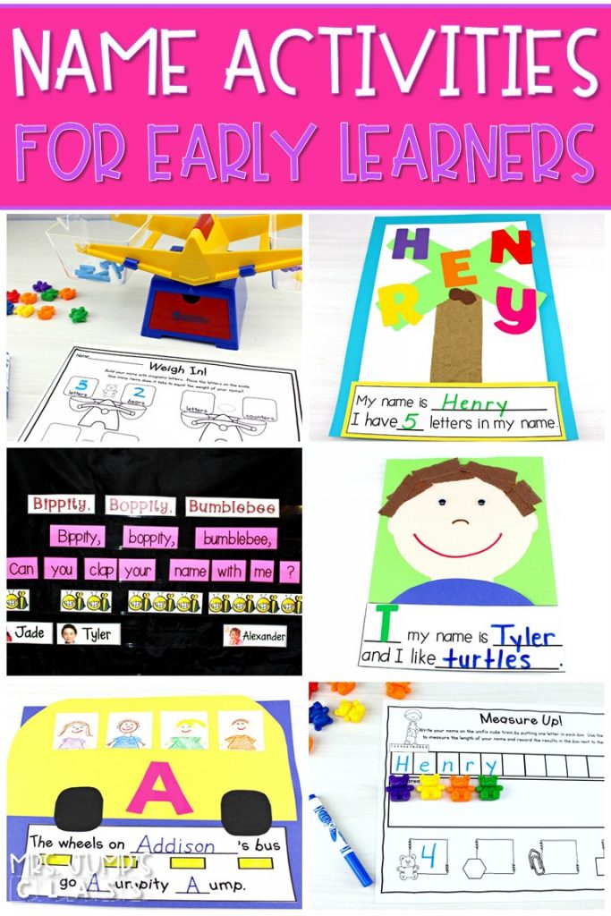 Name activities for early learners. Students will have fun practicing their names with these math and literacy activities that are great for back to school! #nameactivities #kindergartencrafts #backtoschool #earlylearners