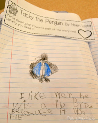 Winter close reading with your favoite books. Perfect for kindergarten and first grade. Reading comprehension, opinion writing and more. Tacky the Penguin and FREE lesson plans for The Mitten by Jan Brett.