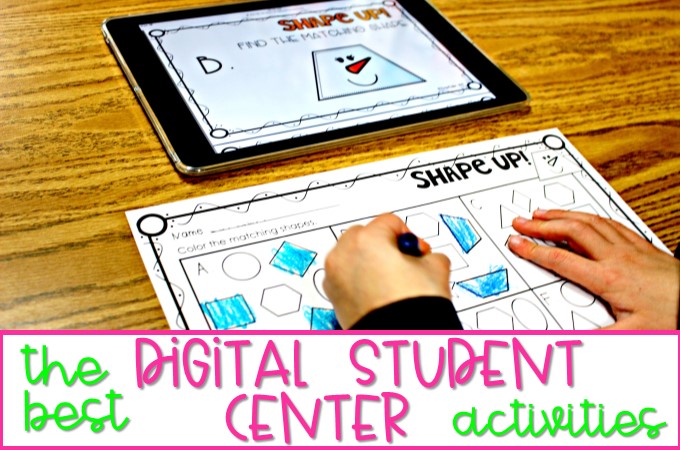 Digital Student Center Activities for kindergarten and first grade classrooms. These paper saving math and literacy skills centers, with response worksheets, will be a classroom favorite.