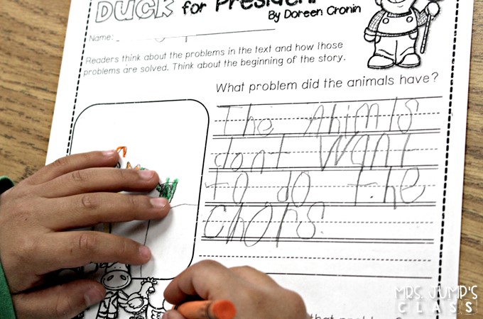 Duck for President reading lessons for kindergarten and 1st grade! This is a great book for President's Day. Reading comprehension, responding to literature, and a fun craft!