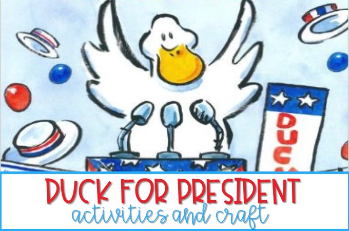 Duck for President reading lessons for kindergarten and 1st grade! This is a great book for President's Day. Reading comprehension, responding to literature, and a fun craft!