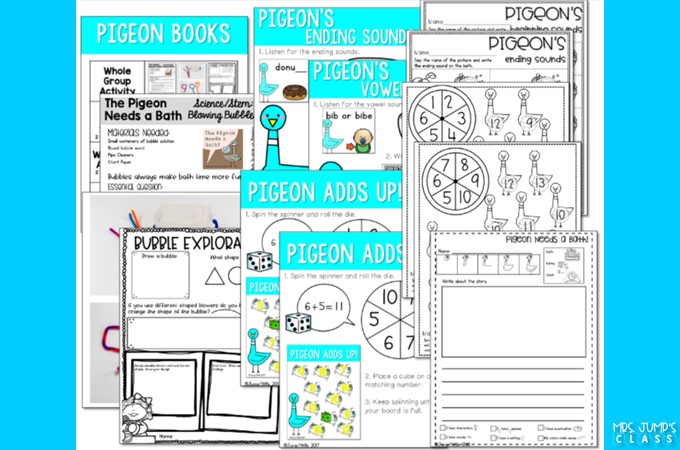 Pigeon books lesson ideas. Fun reading lesson ideas for kindergarten and first grade. Reading comprehension, responding to literature, and word work!