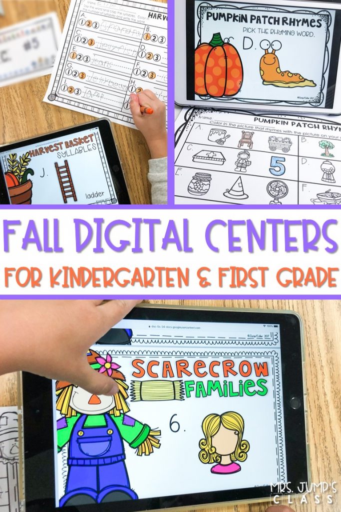ELA Digital centers that are perfect for the Fall season. Students practice rhyming, syllables, beginning sounds, word families, letter recognition, and more! #digitalcenters #fallcenterideas #technologyintheclassroom