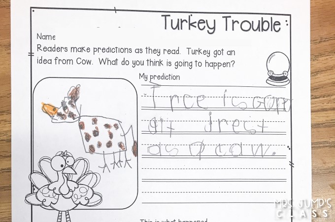 A completed Turkey Trouble prediction worksheet