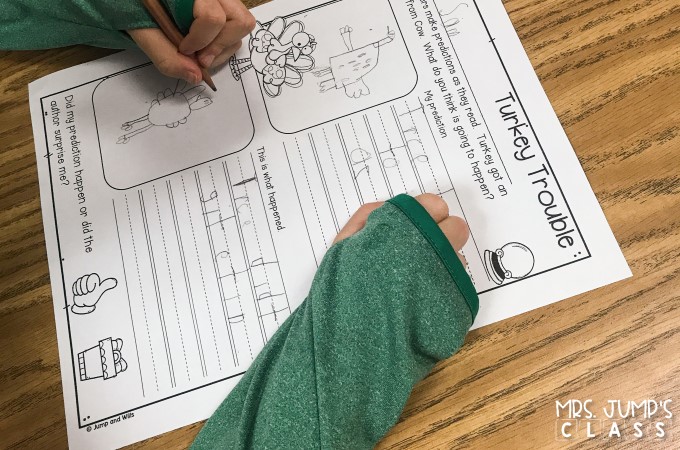 A student is filling in the bottom half of a prediction worksheet