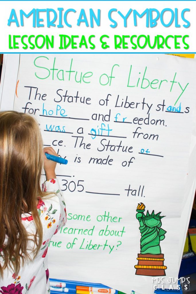 American symbols activities and resources. Informational texts, anchor charts, crafts, science experiments, emergent reader, math games, writing activities, and more!
