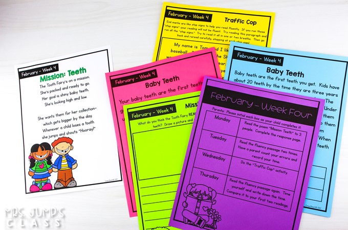 Focus on reading fluency in February. Differentiated fluency passages and activities that can be used in class or given for homework.
