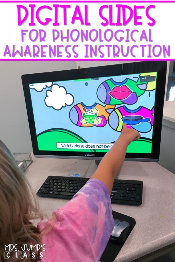 Digital phonological awareness slides to use in your PreK, K, or 1st grade classroom or through a video conferencing platform for distance learning.