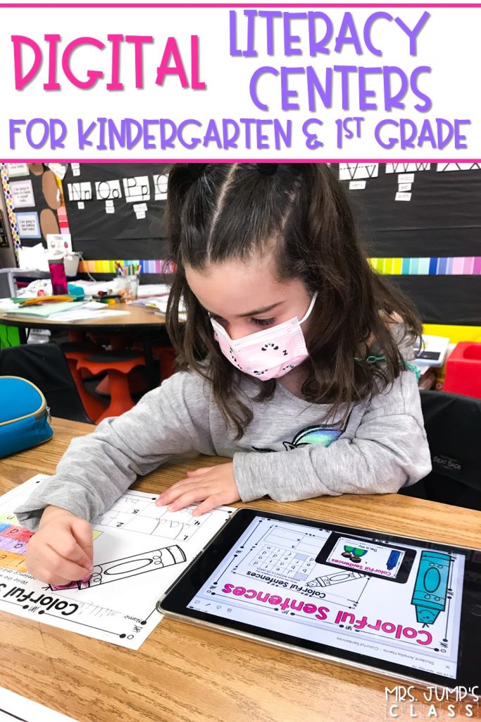 Digital literacy centers for kindergarten and 1st grade to practice ELA skills. Students practice word families, blends, rhyming, syllables, digraphs, vowel sounds, and more!&nbsp;