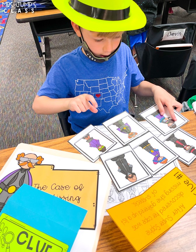 Hands-On Inference lesson where students become inference detectives to solve the Case of the Missing Cape! Engaging and SO MUCH FUN for K-1!