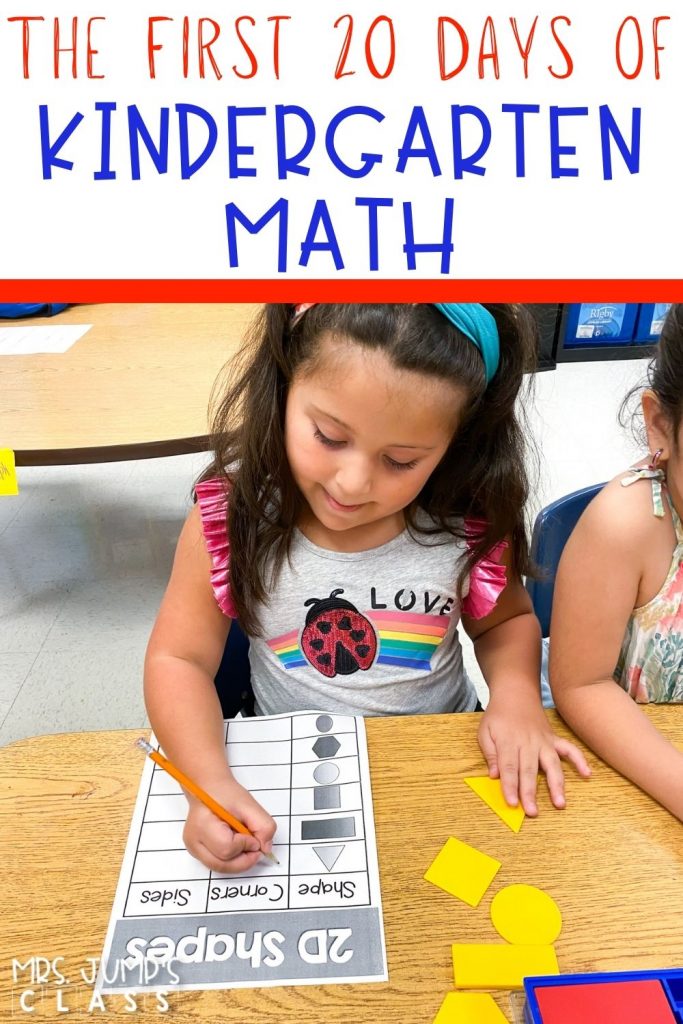 Kindergarten math lesson plans for teaching numbers to 5, 2D shapes, and 3D shapes. This resource provides detailed instruction for your first 4 weeks of math!