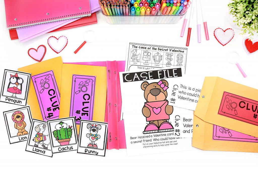 A variety of printables for the Valentine mystery