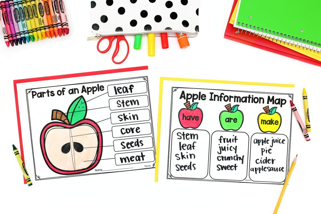 An apple labeling worksheet and graphic organizer