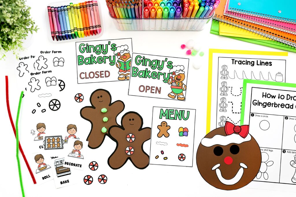 Dramatic play printables for a gingerbread bakery
