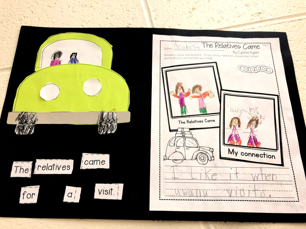 A car craft with a text connections worksheet