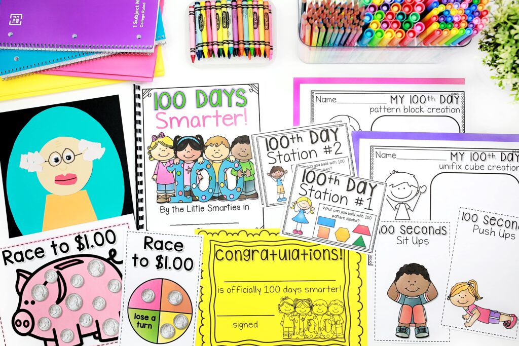A variety of printable resources for the 100th day of school