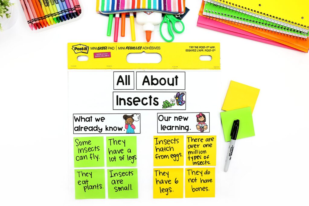 A completed anchor chart titled "All About Insects"