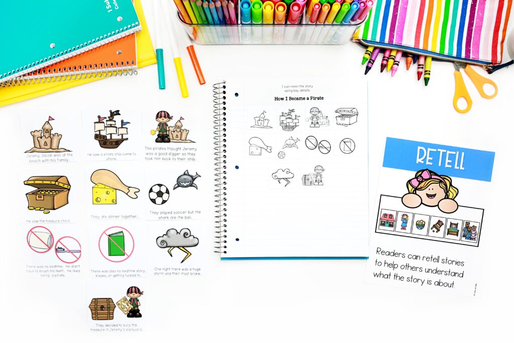 A story retelling activity journal and picture cards