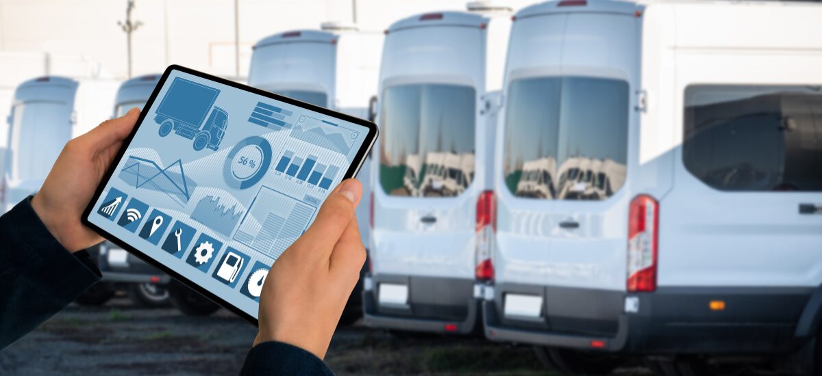 Modern fleet repair technology with digital diagnostics and vehicle management tools.
