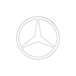 Mercedes-Benz emblem on vehicle at De Luxx Automotive shop.