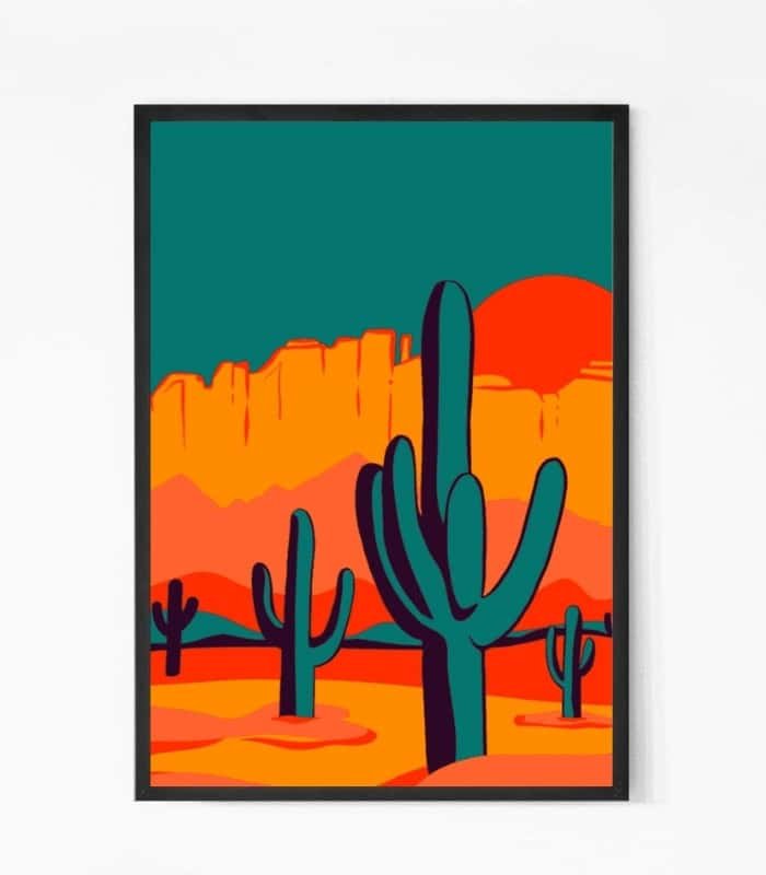 Retro Desert Cactus Painting Wall Art