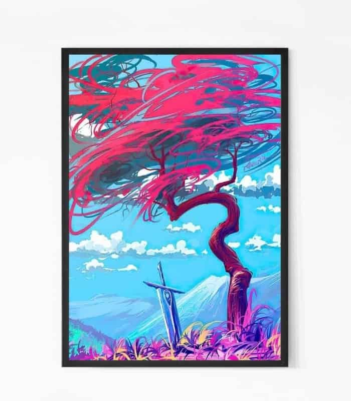 Pink Tree & Sword Wall Art Canvas