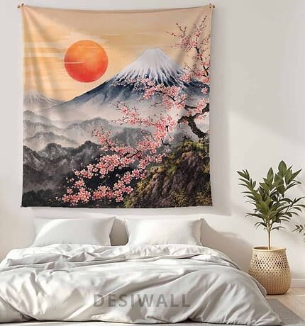 Buy Mount fuji with cherry Tree Tapestry Wall Art