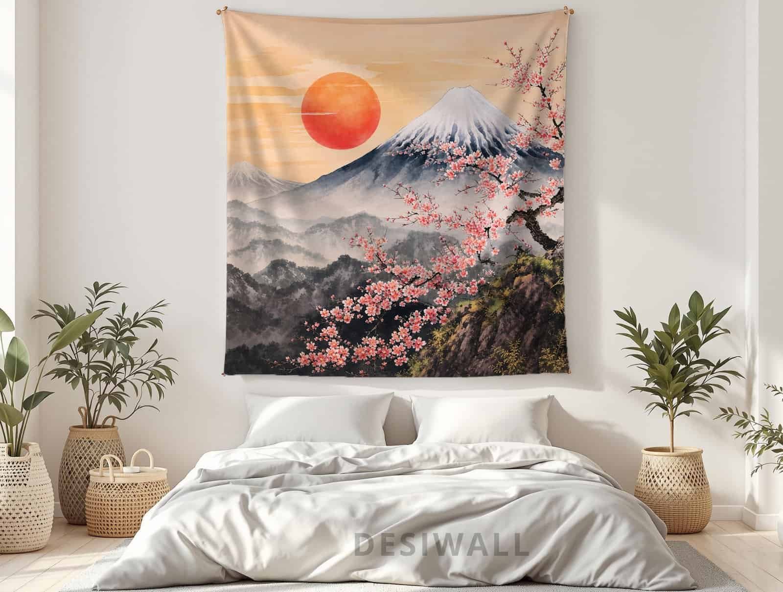 Buy Mount fuji with cherry Tree Tapestry Wall Art