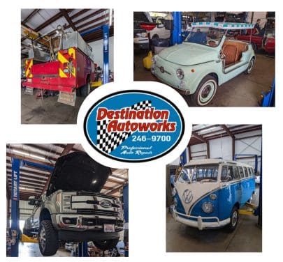 Restoration of vintage VW and classic vehicles at Destination Autoworks workshop.