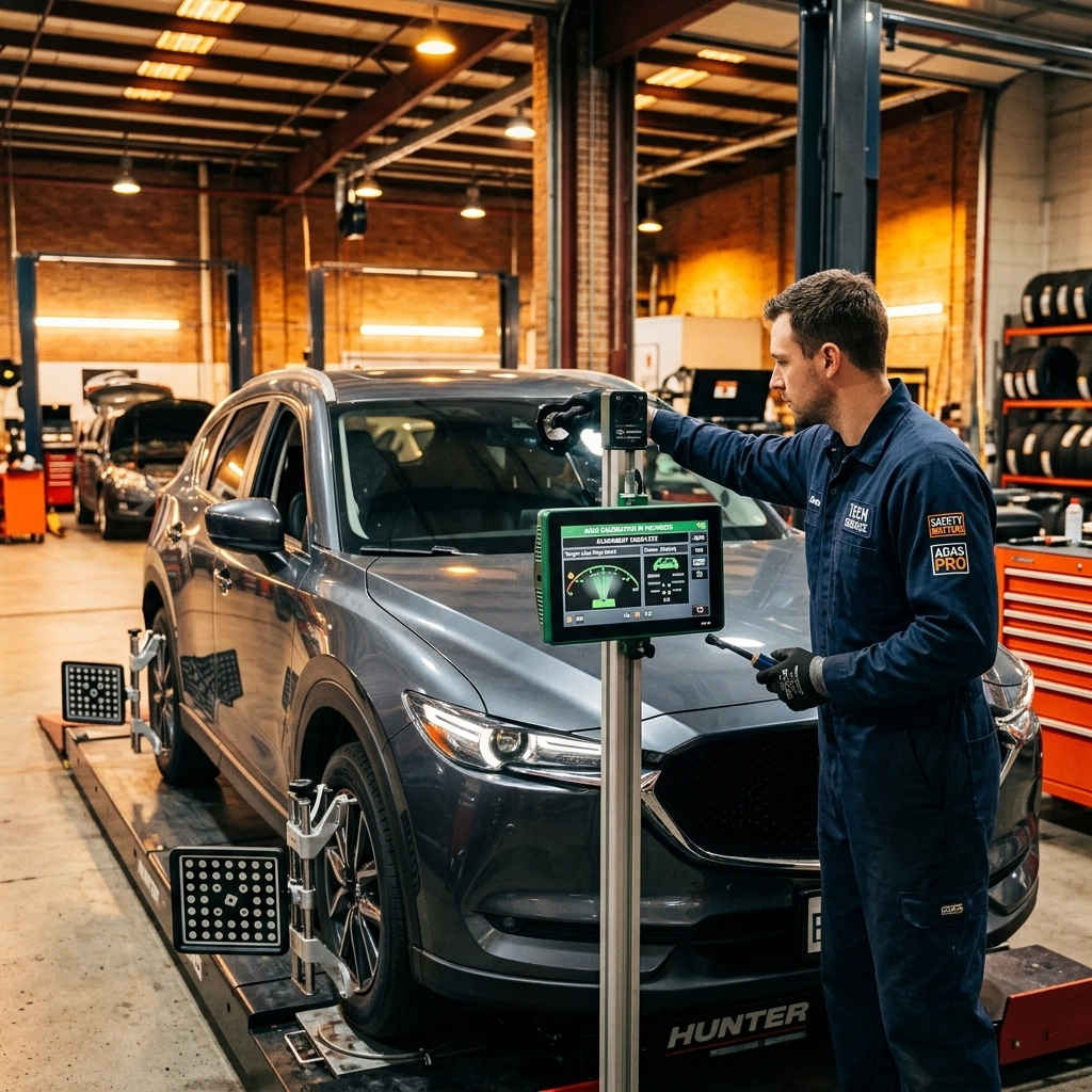 Auto repair technician inspecting a vehicle with diagnostic tools at Dettwiler Brothers Repair.