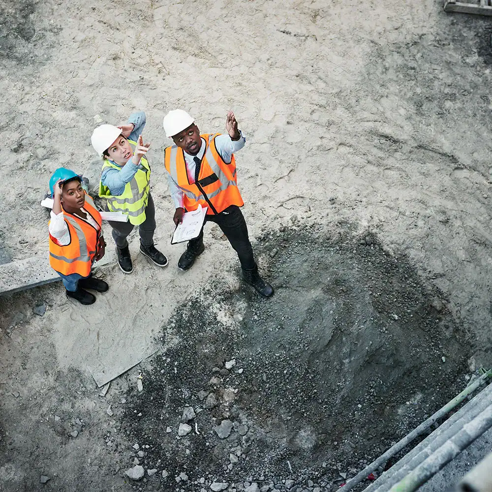Construction crew chatting about logistics | Divine Construction Operations Inc.