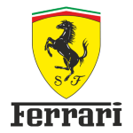 Ferrari emblem on a green background, showcasing the iconic prancing horse.
