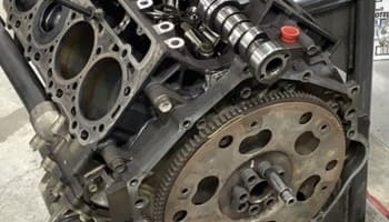Close-up of DuraStroke mechanical engine parts and timing gear.