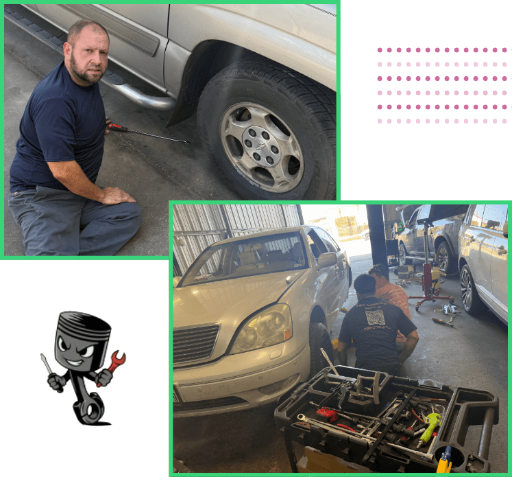 Skilled mechanic inspecting vehicle tire at E&C Automotive Services.