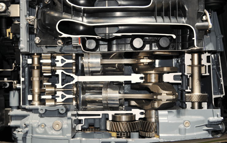 Close-up of transmission repair components at EMW Auto in San Francisco.