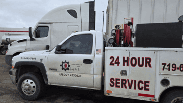 Auto repair service vehicle for diesel and tire repairs.