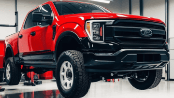 Ford F-150 truck undergoing maintenance at ER Auto, Diesel, & Tire LLC.