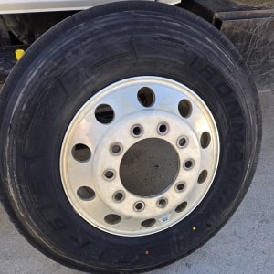 Wheel and tire for truck or commercial vehicle.