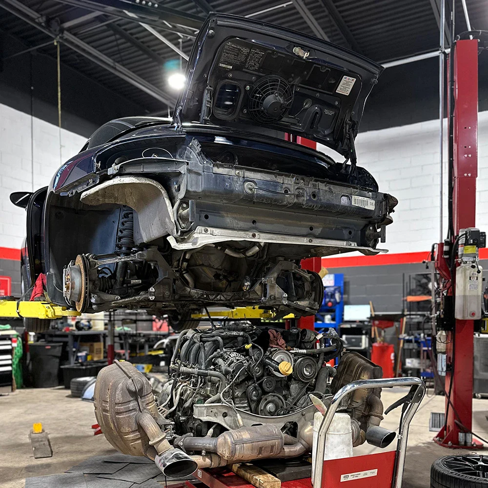 European automotive car being repaired in a professional workshop.