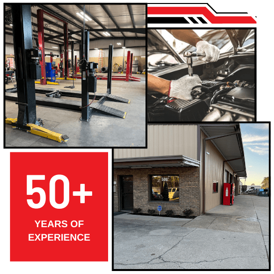 Auto repair shop with modern equipment and service bays.