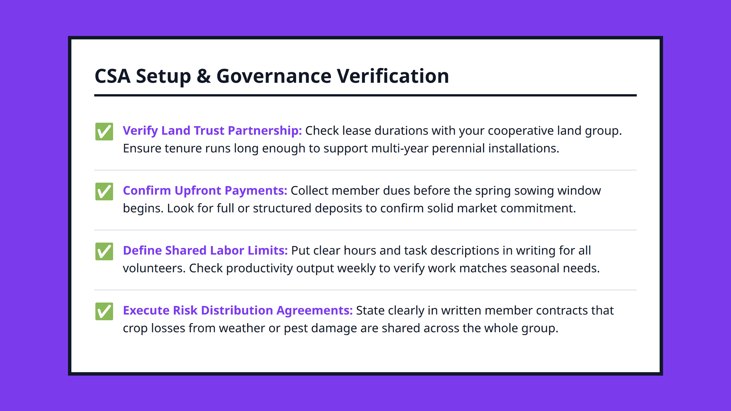 Community supported agriculture model readiness and operational risk checklist