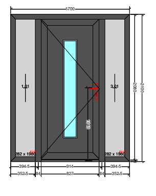 Glass panel door with two side panels