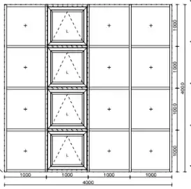 16-Elemente-Fassade (12 feste Fenster, 4 Klappfenster)