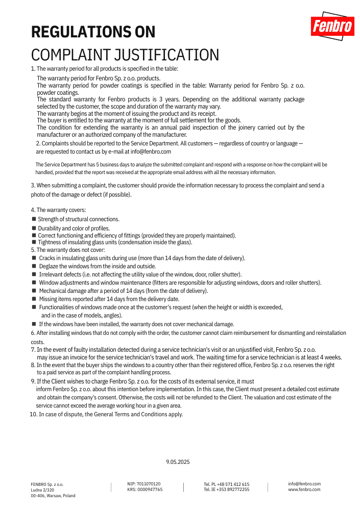 Regulations on complaint justification