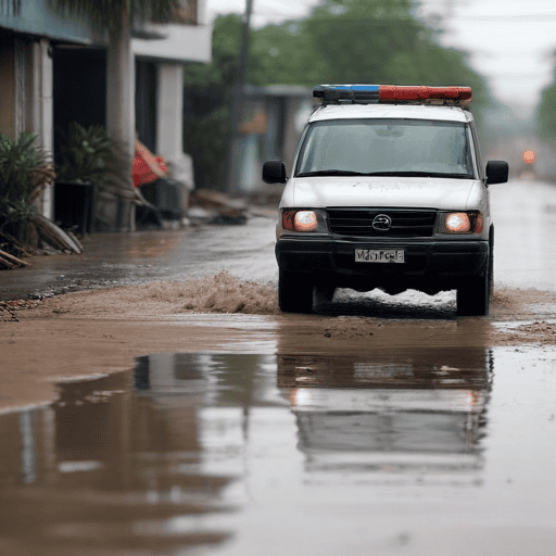 Illustration of DPM Prasad makes whirlwind tour of flood affected areas on New Years eve