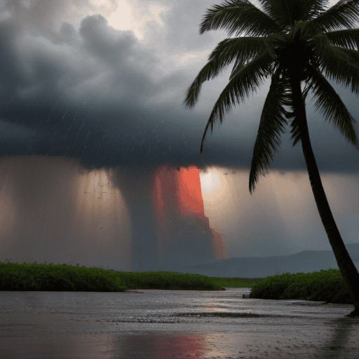 Illustration of High intensity rainfall with high tide is causing flooding around Fiji