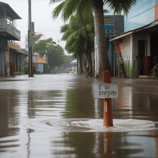Illustration of River bursts banks