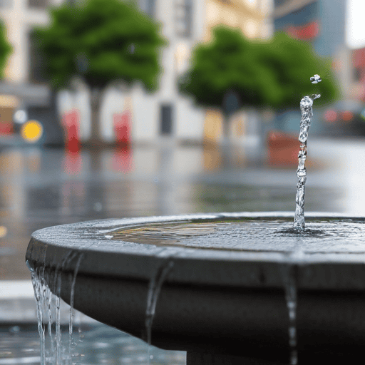 Illustration of Street dwellers use fountain for showers